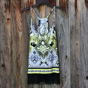 White INC floral tank top with fringes